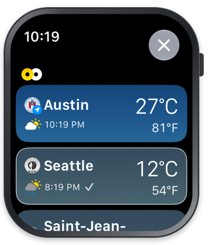 Switch cities on Apple Watch
